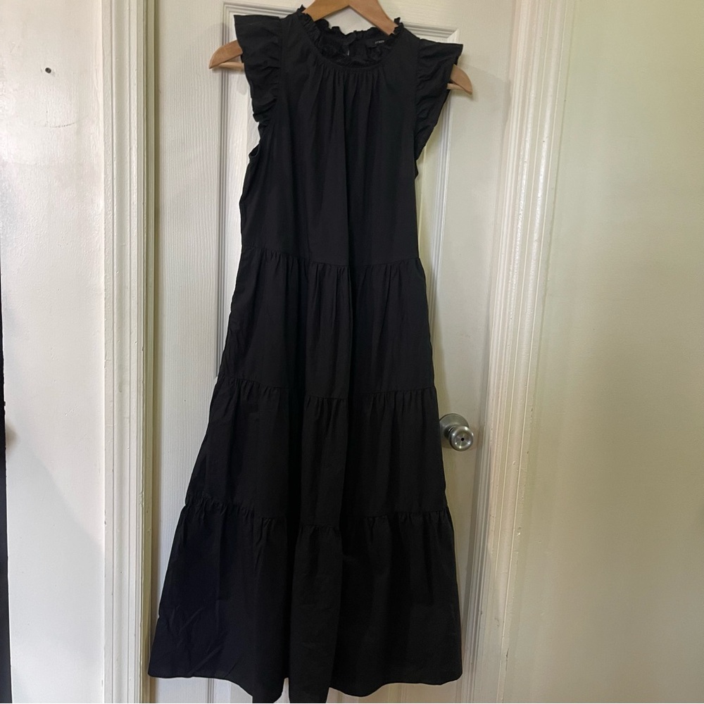 J. Crew Black Ruffled Maxi Dress